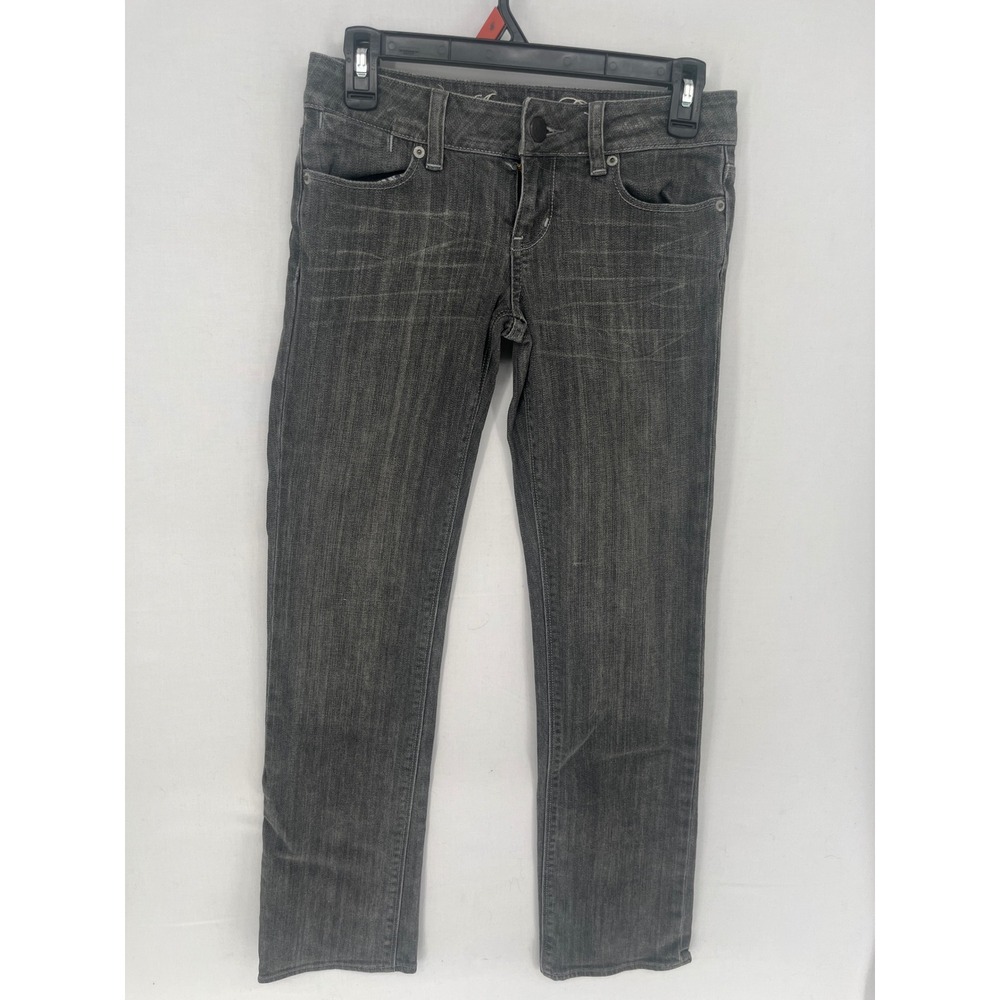 American Eagle Jeans Womens 2 Short Gray Faded Stretch Low Rise Straight Leg